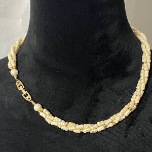 Napier Cream Beaded Necklace with Gold tone Clasp